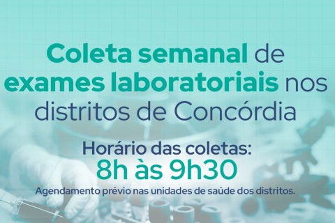 Coleta de exames laboratoriais agora nos distritos de Concórdia